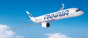 Finnair's aircraft flies in the air.